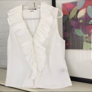 Ralph Lauren White Ruffled Sleeveless Blouse L